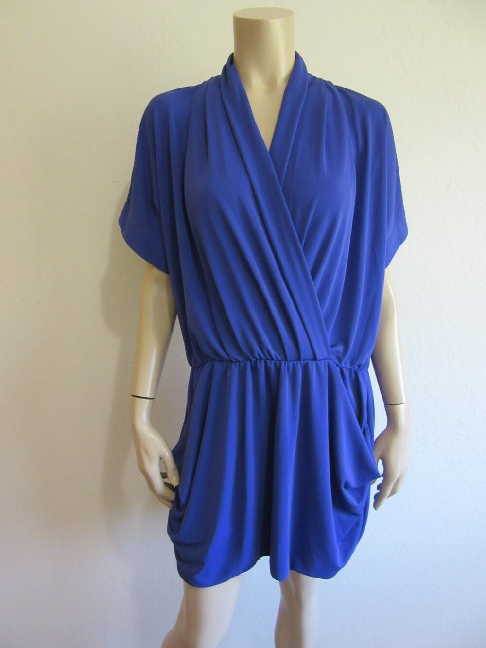 RACHEL ROY Ultraviolet XL V-Neck Elasticized Waist Tunic Mini Dress Pockets-JB1